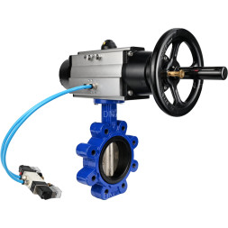 Затвор дисковый поворотный WBV1616N-2W-Fb-H Ду125 Ру16 LUG корпус - чугун QT450, диск - чугун QT450, уплотнение - NBR, с пневмоприводом PA-DA-105-1 и пневмораспределителем 4V320-08 AC220V