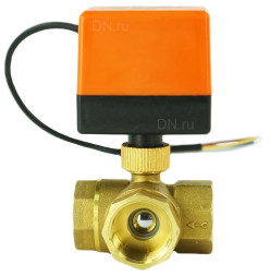 Кран шаровой BV0030NP-SP-3L-T-ED Ду25 Ру16 стандартнопроходной, L-тип, трехходовой, латунь, внутренняя резьба, уплотнение - нитриловый каучук / PTFE, с электроприводом 220В без концевых выключателей