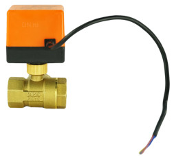 Кран шаровой BV0030NP-SP-3L-T-ED Ду25 Ру16 стандартнопроходной, L-тип, трехходовой, латунь, внутренняя резьба, уплотнение - нитриловый каучук / PTFE, с электроприводом 220В без концевых выключателей