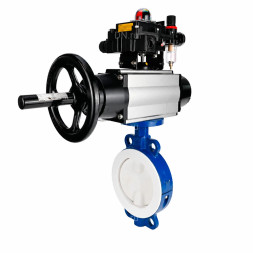 Затвор дисковый поворотный WBV3434Pf-2W-Fb-R Ду200 Ру16, корпус - угл. сталь WCB, диск - угл. сталь WCB, футерованный PTFE, уплотнение - PTFE, с пневмоприводом PA-DA-105-1, пневмораспределителем 4M310-08 DC24V, БКВ APL-410N EX и БПВ AFC2000