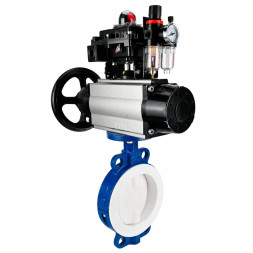Затвор дисковый поворотный WBV3434Pf-2W-Fb-R Ду200 Ру16, корпус - угл. сталь WCB, диск - угл. сталь WCB, футерованный PTFE, уплотнение - PTFE, с пневмоприводом PA-DA-105-1, пневмораспределителем 4M310-08 DC24V, БКВ APL-410N EX и БПВ AFC2000
