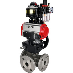 Кран шаровой BV3232P(4pc)-FP-3WL-F Ду20 Ру16 полнопроходной трехходовой, фланцевый, корпус - нержав.сталь SS316, пневмопривод PA-DA-052, пневмораспределитель 4M310-08 AC220V, БКВ APL-510N EX, ручной дублер MON1-250-T26-ISO и БПВ AFC2000
