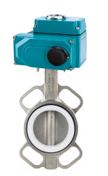 Затвор дисковый поворотный WBV3232P-2W-Fb-H Ду125 Ру16, корпус -нержавеющая сталь 316L, диск - нержавеющая сталь 316L, уплотнение - PTFE, с электроприводом QT-N-020EM-O1-220VAC-У1 220В HARK