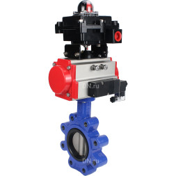 Затвор дисковый поворотный WBV1631E-2W-Fb-H Ду100 Ру16 LUG корпус - чугун QT450, диск - нержавеющая сталь 304, уплотнение - EPDM, с пневмоприводом PA-DA-083, пневмораспределителем 4M310-08 AC220V и БКВ APL-410N EX