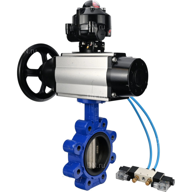 Затвор дисковый поворотный WBV1616E-2W-Fb-H Ду125 Ру16 LUG корпус - чугун QT450, диск - чугун QT450, уплотнение - EPDM, с пневмоприводом PA-DA-105-1, пневмораспределителем 4V320-10 AC220V и БКВ APL-510N EX в Барнауле