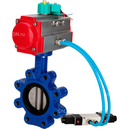 Затвор дисковый поворотный WBV1631E-2W-Fb-H Ду125 Ру16 LUG, корпус - чугун QT450, диск - нержавеющая сталь 304, уплотнение - EPDM, с пневмоприводом PA-DA-105, пневмораспределителем 4M320-10 AC220V и магнитным переключателем ALS200D