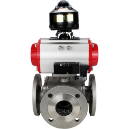 Кран шаровой BV3232P(4pc)-FP-3WL-F Ду50 Ру16 полнопроходной трехходовой, фланцевый, корпус - нержавеющая сталь SS316, с пневмоприводом PA-SA-105 с возвратными пружинами, пневмораспределителем 4M310-08 DC24V и БКВ APL-510N EX