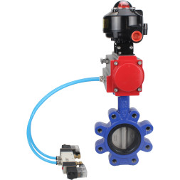 Затвор дисковый поворотный WBV1631E-2W-Fb-H Ду125 Ру16 LUG корпус - чугун QT450, диск - нержавеющая сталь 304, уплотнение - EPDM, с пневмоприводом PA-DA-105, пневмораспределителем 4V320-10 AC220V и БКВ APL-510N EX