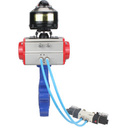 Затвор дисковый поворотный WBV1631E-2W-Fb-H Ду125 Ру16 LUG корпус - чугун QT450, диск - нержавеющая сталь 304, уплотнение - EPDM, с пневмоприводом PA-DA-105, пневмораспределителем 4V320-10 AC220V и БКВ APL-510N EX