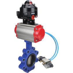 Затвор дисковый поворотный WBV1631E-2W-Fb-H Ду125 Ру16 LUG корпус - чугун QT450, диск - нержавеющая сталь 304, уплотнение - EPDM, с пневмоприводом PA-DA-105, пневмораспределителем 4V320-10 AC220V и БКВ APL-510N EX