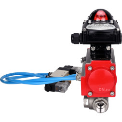 Кран шаровой BV3232P(4pc)-SP-3WL-T-ISO-H Ду50 Ру63, стандартнопроходной, четырехсоставной, корпус - нержавеющая сталь 316, уплотнение - PTFE, внутренняя резьба, с пневмоприводом PA-SA-083, пневмораспределителем 4V320-08 AC220V, БКВ APL-210N