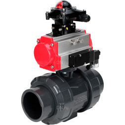 Кран шаровой BV4242E-FP-GRM-ISO Дн15 Ру10 полнопроходной, корпус - НПВХ, шар - НПВХ, уплотнение - EPDM, с пневмоприводом PA-DA-052, пневмораспределителем 4M310-08 AC220V и БКВ APL-210N