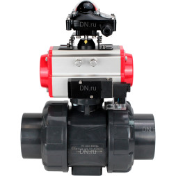 Кран шаровой BV4242E-FP-GRM-ISO Дн15 Ру10 полнопроходной, корпус - НПВХ, шар - НПВХ, уплотнение - EPDM, с пневмоприводом PA-DA-052, пневмораспределителем 4M310-08 AC220V и БКВ APL-210N