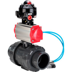 Кран шаровой BV4242E-FP-GRM-ISO Дн40 Ру10 полнопроходной, корпус - НПВХ, шар - НПВХ, уплотнение - EPDM, с пневмоприводом PA-SA-065, пневмораспределителем 4V320-08 AC220V и БКВ APL-510N EX