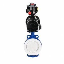 Затвор дисковый поворотный WBV3434Pf-2W-Fb-R Ду150 Ру16, корпус - угл. сталь WCB, диск - угл. сталь WCB, футерованный PTFE, уплотнение - PTFE, с пневмоприводом PA-DA-105-1, пневмораспределителем 4M310-08 DC24V, БКВ APL-510N EX и БПВ AFC2000