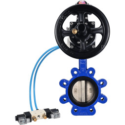 Затвор дисковый поворотный WBV1616N-2W-Fb-H Ду125 Ру16 LUG корпус - чугун QT450, диск - чугун QT450, уплотнение - NBR, с пневмоприводом PA-DA-105-1, пневмораспределителем 4V320-10 AC220V и БКВ APL-210N