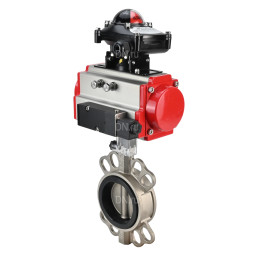 Затвор дисковый поворотный WBV3232N-2W-Fb-H Ду250 Ру16, корпус - нержавеющая сталь 316L, диск - нержавеющая сталь 316L, уплотнение - NBR, с пневмоприводом PA-SA-210 с возвратными пружинами, с пневмораспределителем 4V320-08 AC220V, с БКВ APL-210N