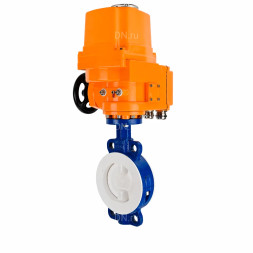 Затвор дисковый поворотный WBV3434Pf-2W-Fb-H Ду125 Ру16 корпус - углеродистая сталь WCB, диск - углеродистая сталь WCB, футерованный PTFE, уплотнение - PTFE, с электроприводом QT-EX-010M-O2-380VAC-У1