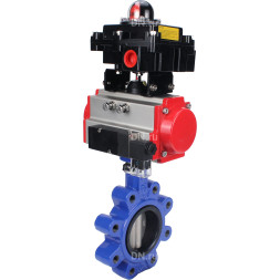 Затвор дисковый поворотный WBV1631N-2W-Fb-H Ду125 Ру16 LUG корпус - чугун QT450, диск - нержавеющая сталь 304, уплотнение - NBR, с пневмоприводом PA-DA-105, пневмораспределителем 4M310-08 AC220V и БКВ APL-410N EX