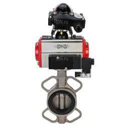 Затвор дисковый поворотный WBV3232E-2W-Fb-H Ду80 Ру16, корпус - нержавеющая сталь 316L, диск - нержавеющая сталь 316L, уплотнение - EPDM, с пневмоприводом двойного действия PA-DA-083 и пневмораспределителем 4M310-08 AC220V, БКВ APL-210N