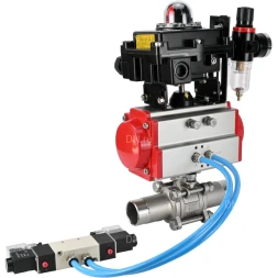 Кран шаровой BV3131P(3pc)-FP-W-ISO-H LONG Ду10 Ру63 полнопроходной, корпус - нерж.сталь 304, уплотнение - PTFE, под приварку, с пневмоприводом PA-DA-052, пневмораспределителем 4M320-08 AC220V, БКВ APL-410N EX и БПВ AFC2000