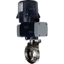 Затвор дисковый поворотный WBV3131S-2W-C-H Ду65 Ру10 кламповый, корпус - пищевая нерж. сталь AISI 304, диск - нерж. сталь AISI 304, уплотнение - Silicon, с электроприводом четвертьоборотным QTSA-N-003EM-O0-220VAC с пружинным возвратом