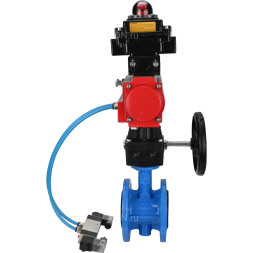 Затвор дисковый поворотный WBV1313E-2W-F-H Ду125 Ру16 фланцевый, корпус - чугун GGG40, диск - чугун GGG40, EPDM, с пневмоприводом PA-DA-130, пневмораспределителем 4V320-08 AC220V, БКВ APL-410N EX и ручным дублером MON1-250-T26-ISO