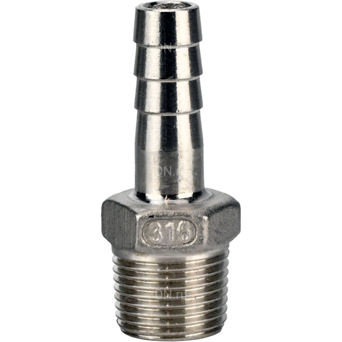 Штуцер елочка BF32-T-1/2-13 1/2″х13мм Ду15 Ру16 шланговый, корпус - нержавеющая сталь AISI 316 (CF8M), присоединение - наружная резьба/штуцер в Барнауле
