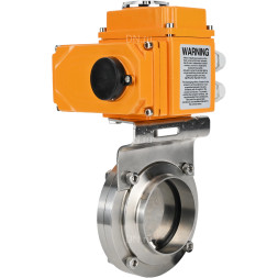 Затвор дисковый поворотный WBV3131E-2W-W-H Ду65 Ру10 под приварку, корпус - пищевая нержавеющая сталь 304, уплотнение - EPDM, с электроприводом QT-N-003EM-O1-24VDC-У1 24В HARK
