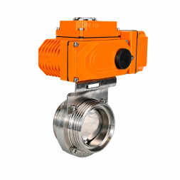 Затвор дисковый поворотный WBV3131E-2W-T-H Ду20 Ру10 резьбовой, корпус - пищевая нержавеющая сталь 304, уплотнение - EPDM, с электроприводом QT-N-005EM-B1-220VAC-У1 c датчиком обратной связи и входным управляющим сигналом 0-10В HARK