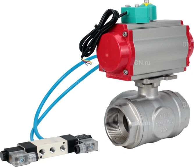 Кран шаровой BV3232P(4pc)-SP-3WL-T-ISO-H Ду10 Ру63 стандартнопроходной L-тип, внутренняя резьба, корпус - нержавеющая сталь 316, PTFE, с пневмоприводом PA-DA-052, пневмораспределителем 4V320-08 AC220V и магнитным переключателем ALS200D в Барнауле
