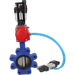 Затвор дисковый поворотный WBV1616E-2W-Fb-H Ду125 Ру16 LUG корпус - чугун QT450, диск - чугун QT450, уплотнение - EPDM, с пневмоприводом PA-SA-140, пневмораспределителем 4V320-10 AC220V и БПВ AFC2000