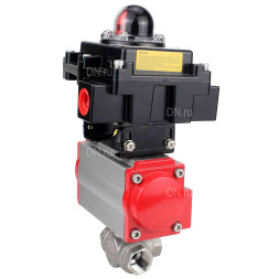 Кран шаровой BV3232P(4pc)-SP-3WL-T-ISO-H Ду25 Ру63 стандартнопроходной трехходовой L-тип, нержавеющая сталь SS316, внутренняя резьба, уплотнение - PTFE, с пневмоприводом PA-DA-52 и блоком концевых выключателей APL-410N EX