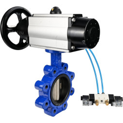 Затвор дисковый поворотный WBV1616N-2W-Fb-H Ду125 Ру16 LUG корпус - чугун QT450, диск - чугун QT450, уплотнение - NBR, с пневмоприводом PA-DA-105-1 и пневмораспределителем 4V320-10 AC220V
