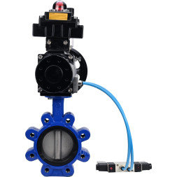 Затвор дисковый поворотный WBV1631E-2W-Fb-H Ду125 Ру16 LUG корпус - чугун QT450, диск - нержавеющая сталь 304, уплотнение - EPDM, с пневмоприводом PA-DA-105-1, пневмораспределителем 4V320-10 AC220V, БКВ APL-410N EX и БПВ AFC2000