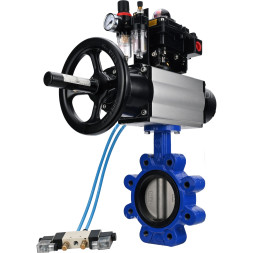 Затвор дисковый поворотный WBV1631E-2W-Fb-H Ду125 Ру16 LUG корпус - чугун QT450, диск - нержавеющая сталь 304, уплотнение - EPDM, с пневмоприводом PA-DA-105-1, пневмораспределителем 4V320-10 AC220V, БКВ APL-410N EX и БПВ AFC2000