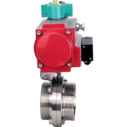 Затвор дисковый поворотный WBV3131S-2W-T-H Ду20 Ру10 резьбовой, пищевая нержавеющая сталь 304, уплотнение - Silicon, с пневмоприводом PA-DA-052, пневмораспределителем 4M310-08 AC220V и магнитным переключателем ALS200D