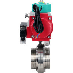 Затвор дисковый поворотный WBV3131S-2W-T-H Ду20 Ру10 резьбовой, пищевая нержавеющая сталь 304, уплотнение - Silicon, с пневмоприводом PA-DA-052, пневмораспределителем 4M310-08 AC220V и магнитным переключателем ALS200D