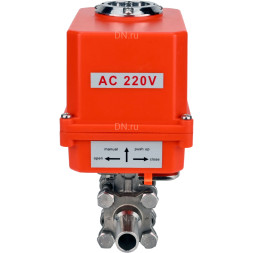 Кран шаровой BV3131P(3pc)-FP-W-ISO-H LONG Ду10 Ру63 полнопроходной, корпус - нержавеющая сталь 304, уплотнение - PTFE, под приварку, с 1/4-оборотным электроприводом QT-N-003EM-O1-220VAC-У1 MINI 220В