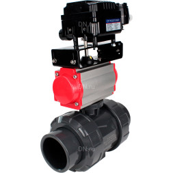 Кран шаровой BV4242E-FP-GRM-ISO Дн15 Ру10 полнопроходной, корпус - НПВХ, шар - НПВХ, уплотнение - EPDM, с пневмоприводом PA-DA-052 и пневмопозиционером YT-1000RSN без обратной связи