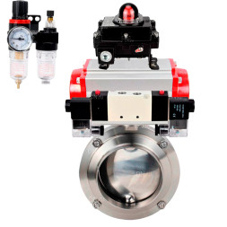 Затвор дисковый поворотный WBV3131E-2W-W-H Ду25 Ру10 под приварку, пищевая нержавеющая сталь 304, уплотнение – EPDM, с пневмоприводом PA-DA-065, пневмораспределителем 4V320-10 AC220V, БКВ APL-410N EX и БПВ AFC2000