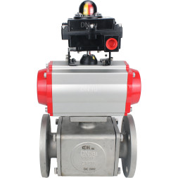 Кран шаровой BV3232P(4pc)-FP-3WL-F Ду65 Ру16 полнопроходной трехходовой, фланцевый, корпус - нержавеющая сталь SS316, с пневмоприводом PA-DA-083 двойного действия и БКВ APL-410N EX