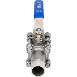 Кран шаровой BV3232P(3pc)-FP-W-H LONG Ду65 Ру25 полнопроходной, трехсоставной, корпус - нержавеющая сталь SS316, уплотнение - PTFE, под приварку, с рукояткой