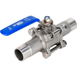 Кран шаровой BV3232P(3pc)-FP-W-H LONG Ду65 Ру25 полнопроходной, трехсоставной, корпус - нержавеющая сталь SS316, уплотнение - PTFE, под приварку, с рукояткой