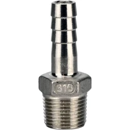Штуцер елочка BF32-T-3/4-10 3/4″х10мм Ду20 Ру16 шланговый, корпус - нержавеющая сталь AISI 316 (CF8M), присоединение - наружная резьба/штуцер