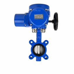 Затвор дисковый поворотный WBV1631N-2W-Fb-H Ду65 Ру16 LUG межфланцевый, корпус - чугун QT450, диск - нержавеющая сталь AISI 304, уплотнение - NBR, с электроприводом QT-N-005M-O2-380VAC-У1 с моментной муфтой и штурвалом