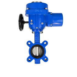 Затвор дисковый поворотный WBV1631N-2W-Fb-H Ду65 Ру16 LUG межфланцевый, корпус - чугун QT450, диск - нержавеющая сталь AISI 304, уплотнение - NBR, с электроприводом QT-N-005M-O2-380VAC-У1 с моментной муфтой и штурвалом