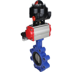 Затвор дисковый поворотный WBV1631E-2W-Fb-H Ду100 Ру16 LUG корпус - чугун QT450, диск - нержавеющая сталь 304, уплотнение - EPDM, с пневмоприводом PA-DA-083, пневмораспределителем 4M310-08 AC220V и БКВ APL-510N EX