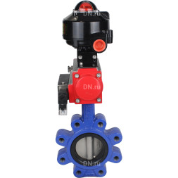Затвор дисковый поворотный WBV1631E-2W-Fb-H Ду100 Ру16 LUG корпус - чугун QT450, диск - нержавеющая сталь 304, уплотнение - EPDM, с пневмоприводом PA-DA-083, пневмораспределителем 4M310-08 AC220V и БКВ APL-510N EX