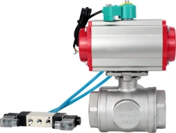 Кран шаровой BV3232P(4pc)-SP-3WL-T-ISO-H Ду20 Ру63 стандартнопроходной L-тип, внутренняя резьба, корпус - нержавеющая сталь 316, PTFE, с пневмоприводом PA-DA-052, пневмораспределителем 4V320-08 AC220V и магнитным переключателем ALS200D